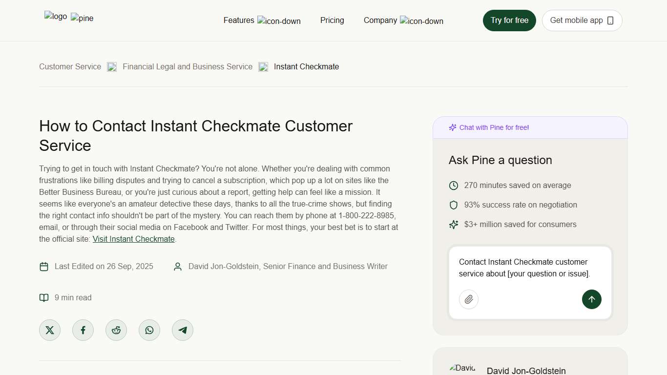 How to Contact Instant Checkmate Customer Service | Pine AI